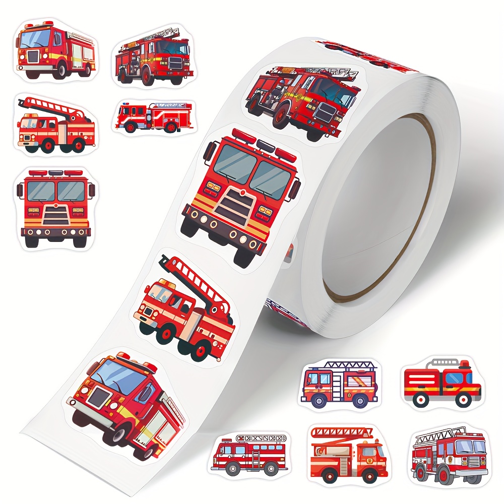 500 Sheets Fire Truck And Firefighter Sticker Roll - Self-adhesive High- Truck Stickers With Ladder, Emergency