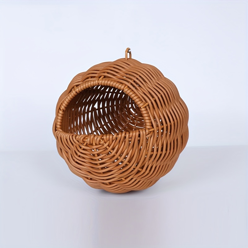 Image of Rattan & Hand-knitted Bird Nest - Warm Suitable For Small, Hamsters, Squirrels - Realistic Nest For Bird Housing & Small Pet Shelter