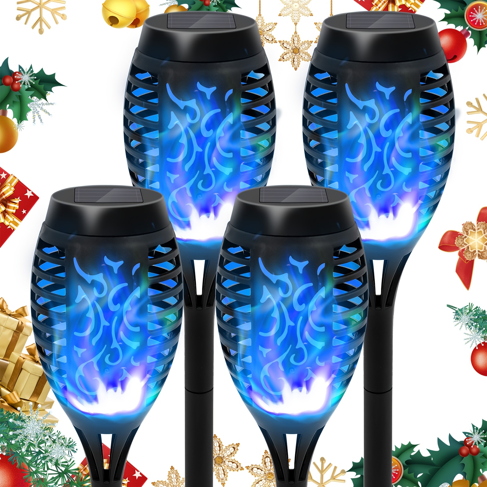 TEMU 4 Pack Landscape Torches, Flame Led Solar Stake Lamps, Solar Led Garden Stake Lights, Ip65 Waterproof Auto Dusk To Dawn Sensor Outdoor Landscape