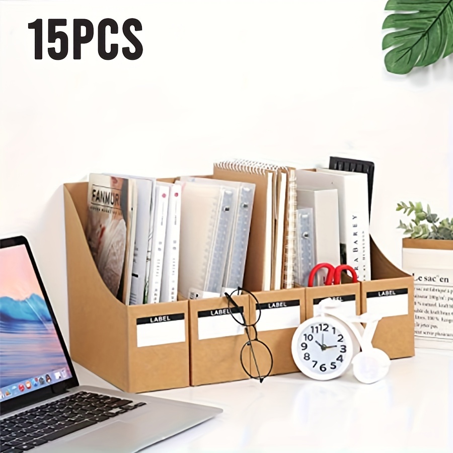15pcs collapsible desk file organizer made of durable cardboard designed for storing magazines and documents complete with blank label stickers for   or office use