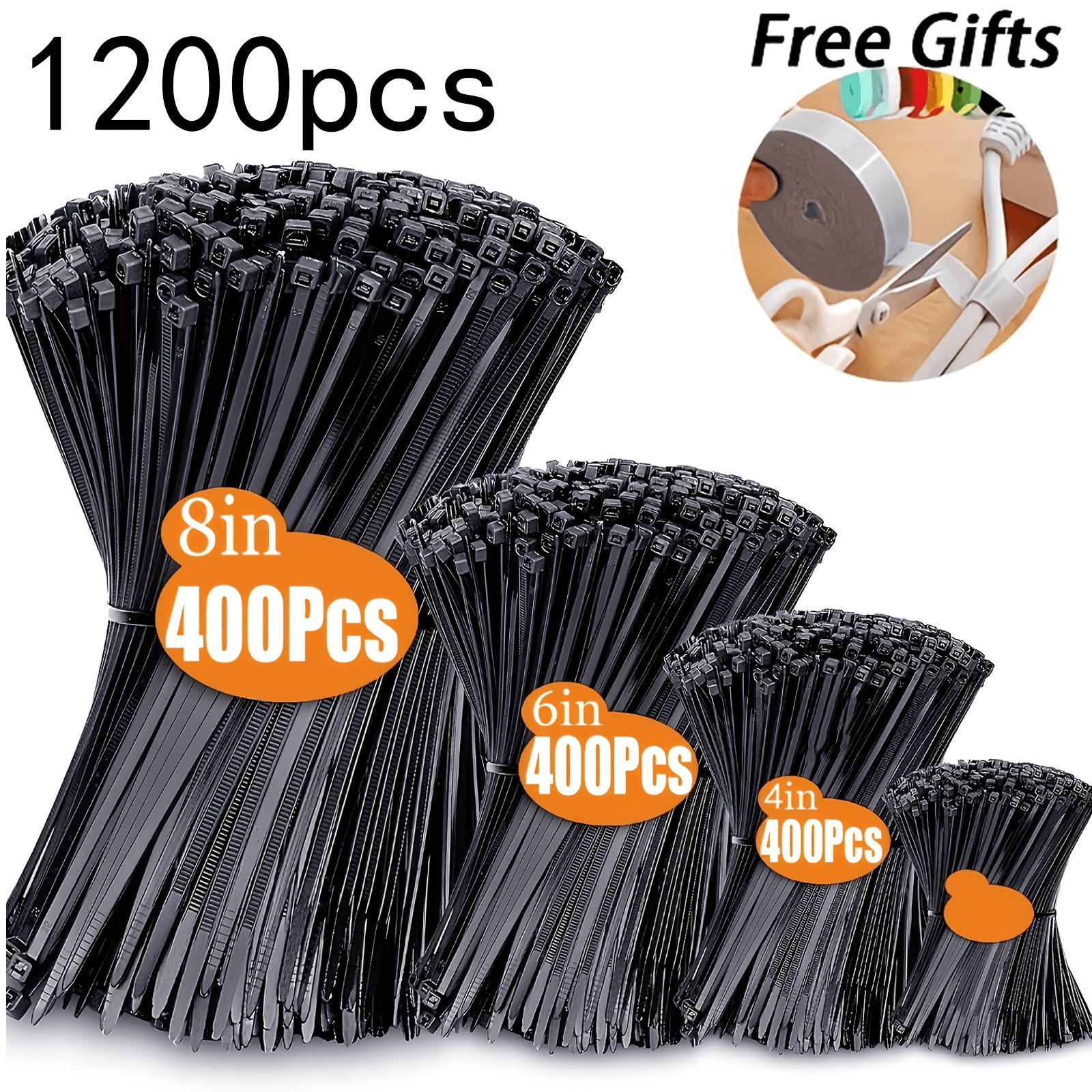 TEMU 1200pcs Heavy Duty Nylon Zip Ties With Free Pliers Set - Self-locking Reusable Cable Ties For Home, Office, Garage, Industrial And Wire