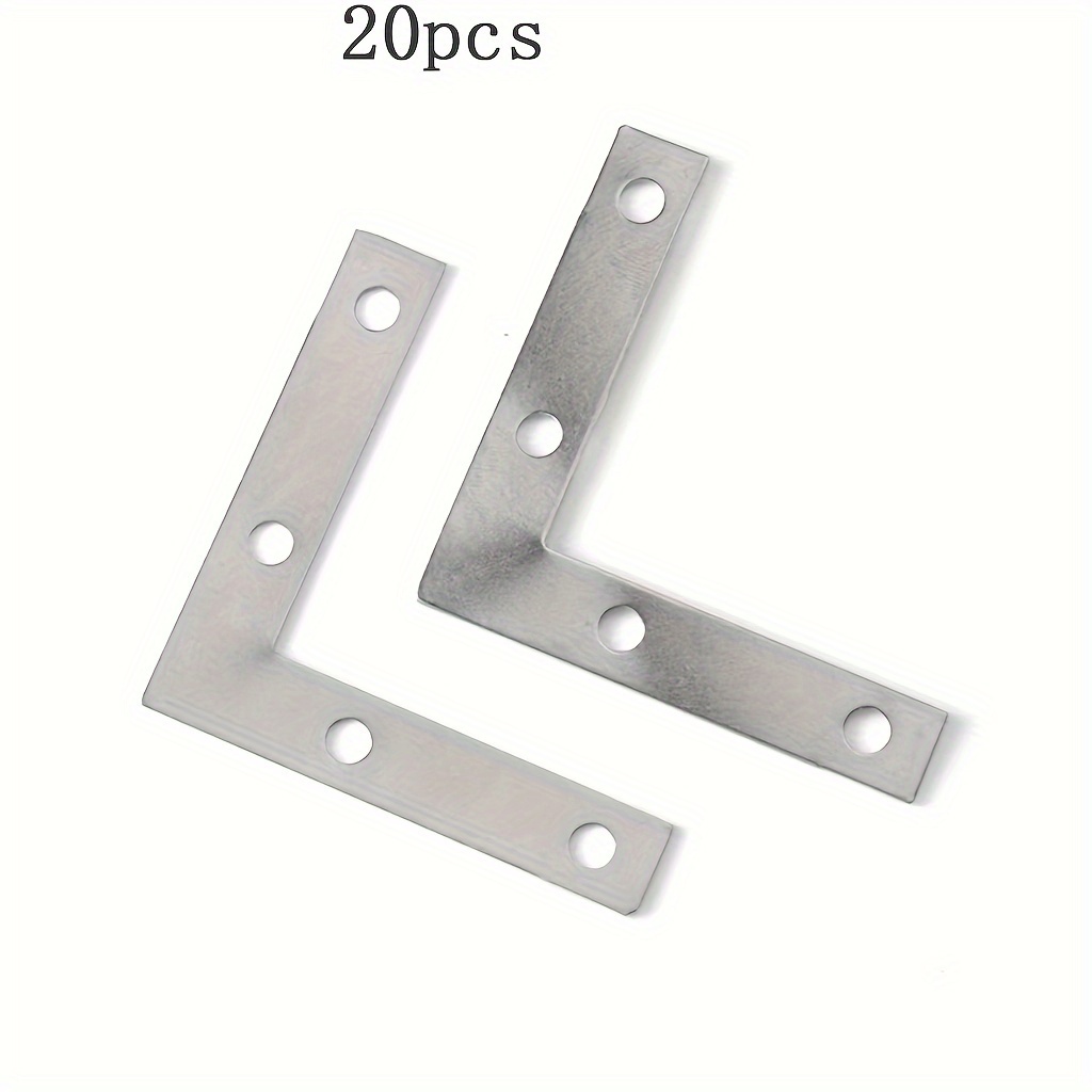 Image of 20pcs Stainless Steel L-shaped Brackets - 90-degree Right Angle, Nickel-plated Metal Connectors With Pre-drilled Holes For & Shelving Units