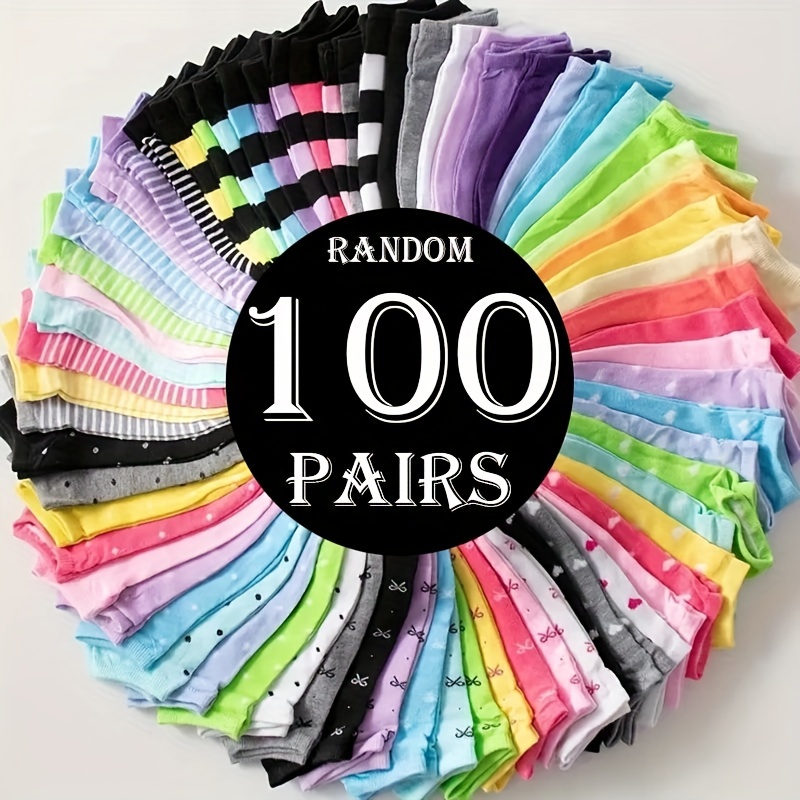

3/6/12/24/55/100 Pairs Heart Print Socks, Candy-colored Ankle Socks, Women's Crew Socks Assortment, Multi-size Pack