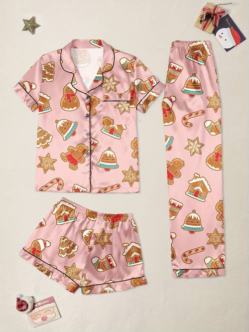 satin light pink foundation gingerbread man christmas bell three piece set
