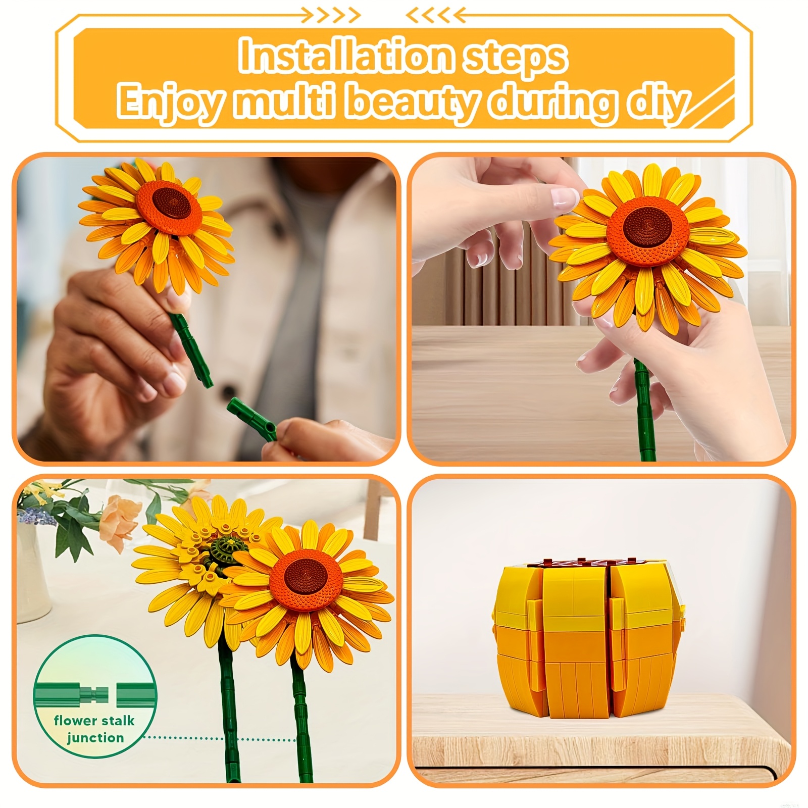 set 1853pcs building blocks featuring sunflowers designed - Temu