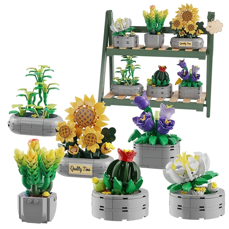 Flower and Succulent Plant Series Building Set, Creative Decor