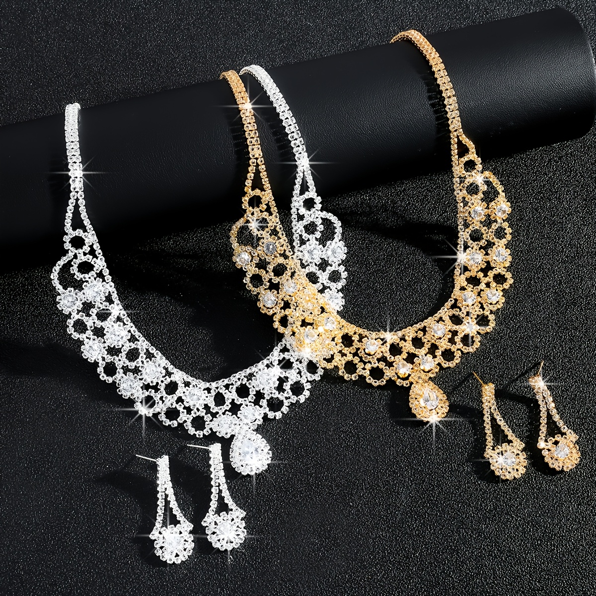 Double Layer Necklace & Earrings Set with Rhinestone Sunflowers