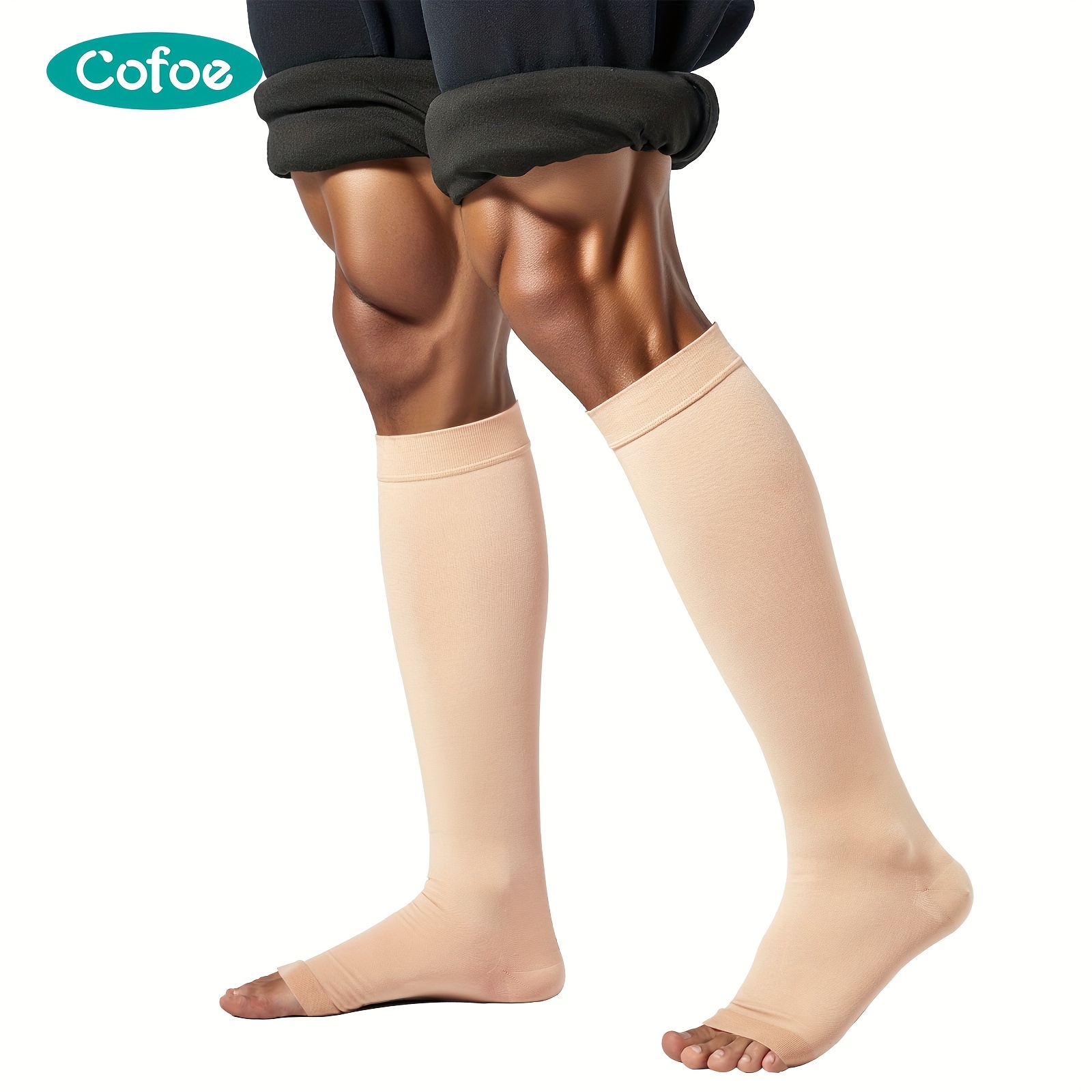 Image of Unisex, Knee-high Compression Stockings With A Pressure Of 22-32 Mmhg, Suitable For Running, Care, Travel, Commuting And Sports. The Fabric Is Soft And Breathable, And Worn All Year Round.