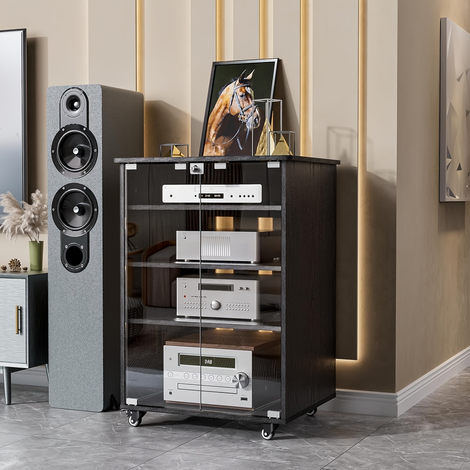 TEMU A Five-level Speaker Cabinet Designed For High Fidelity, Featuring Rack And An Entertainment A Contemporary Style. It Includes An Adjustable