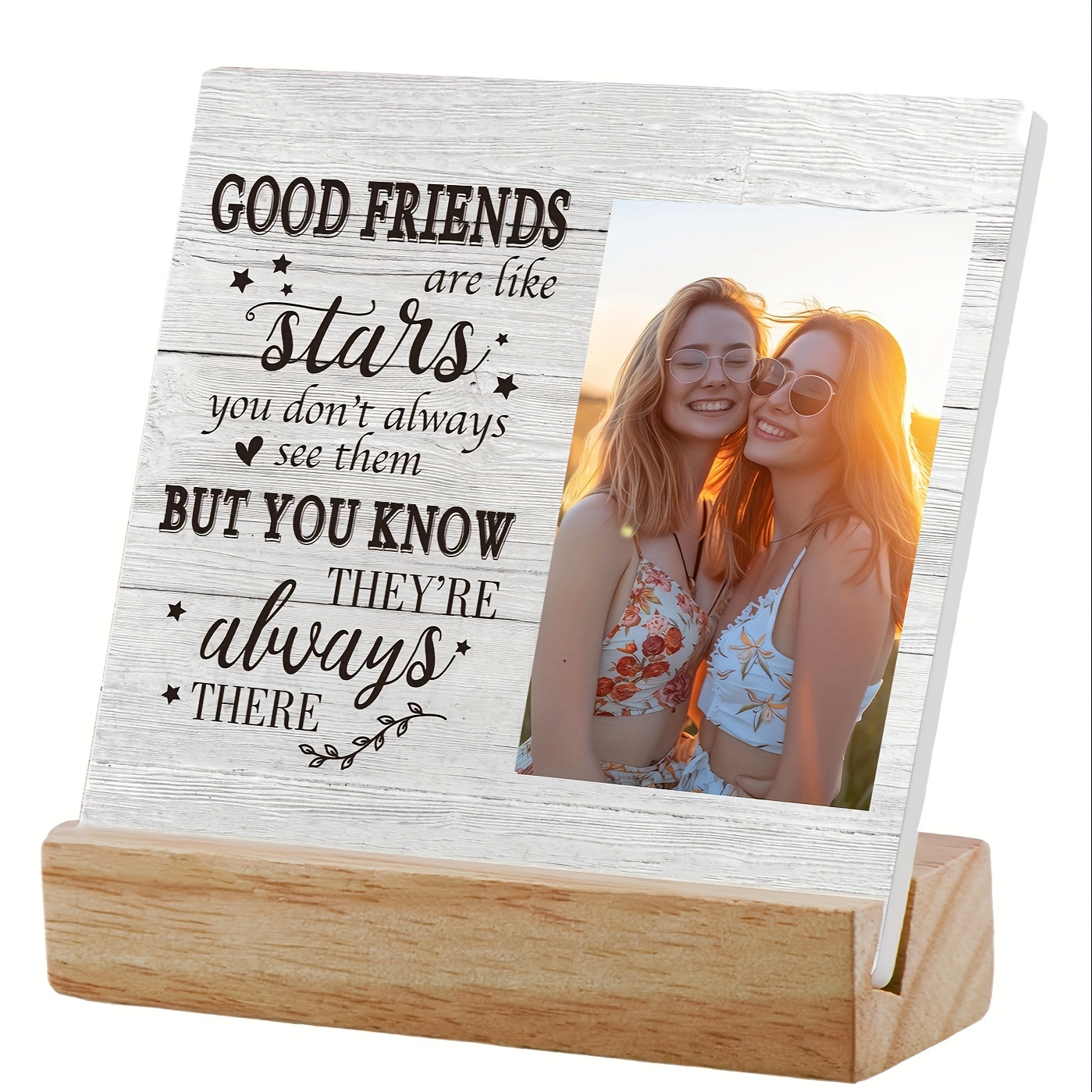 

Personalized Ceramic Photo Frame With Wooden Stand - Friendship Gift For Women And Men - Are Like Stars - Home Office Or Desk Decor