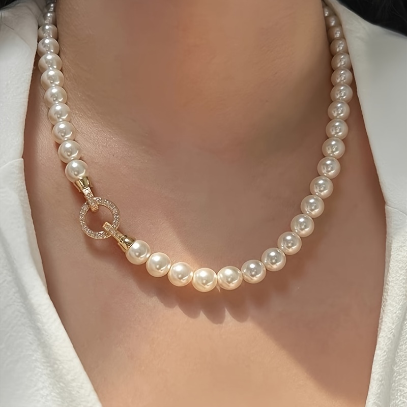 

Elegant Simple 8mm Pearl Necklace With Shell Pearls, Synthetic Birthstone, Plated, For Daily And Vacation Wear, Valentine's Day Gift - All Compatible