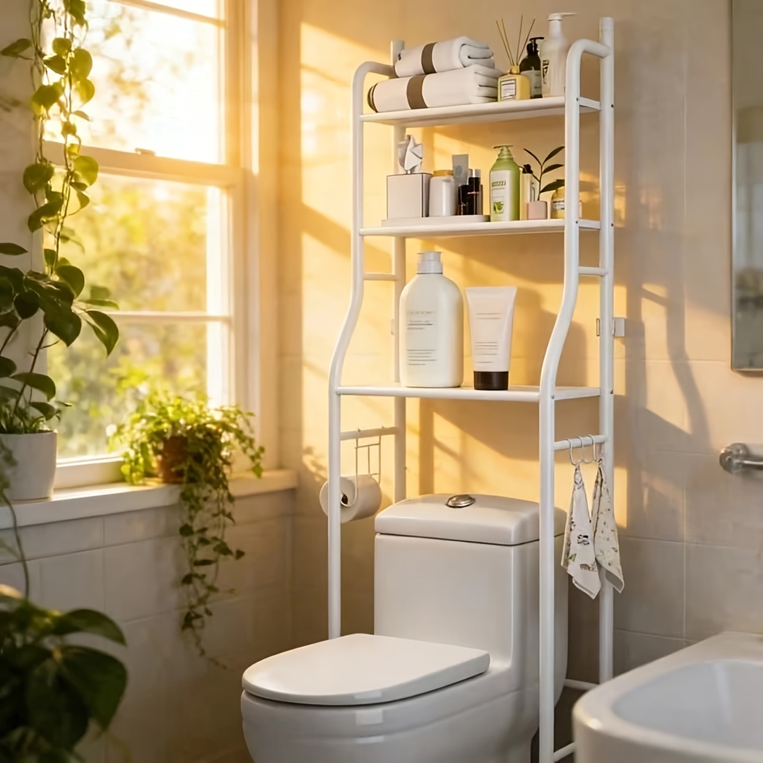 TEMU 3-tier Metal Bathroom Storage Rack, Space-saving Over-the-toilet Shelf Organizer With Frame, No-drill Setup For Small Spaces, Toilet Storage