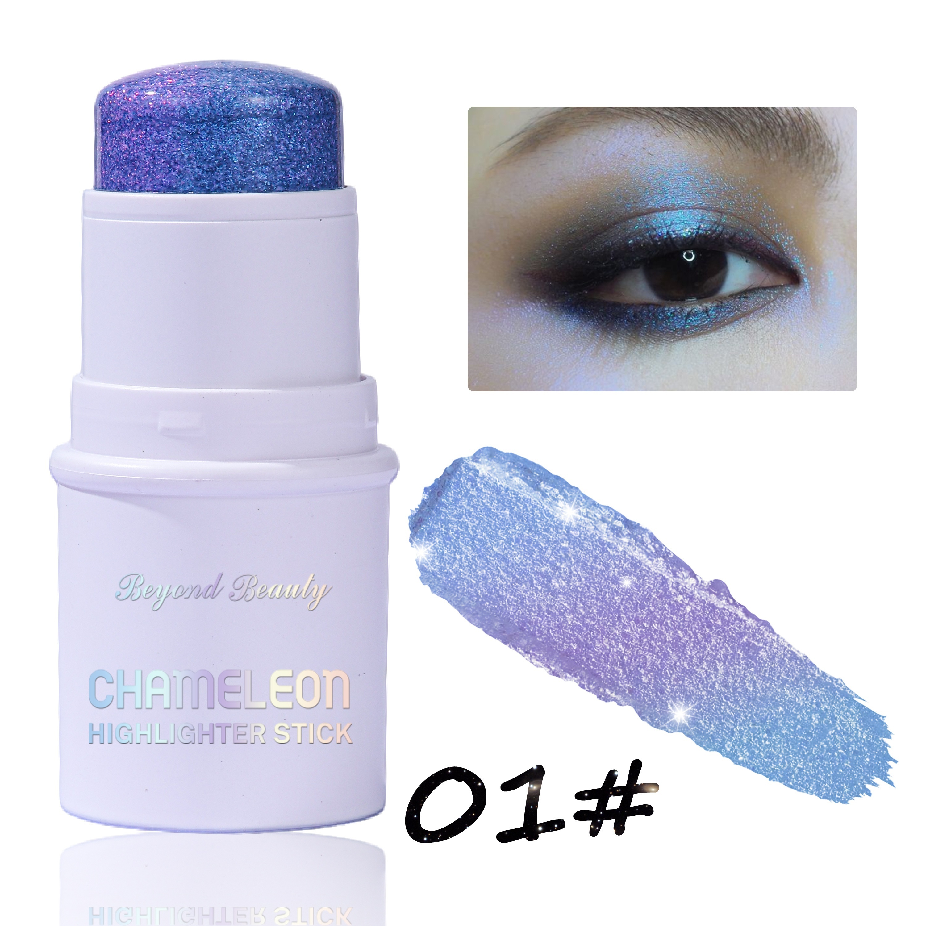 Chameleon Face Highlighter Stick, Glitter Shimmer Highlighter Makeup, Holographic Shifting Inner Corner Eye Highlighter , Creamy Eyeshadow