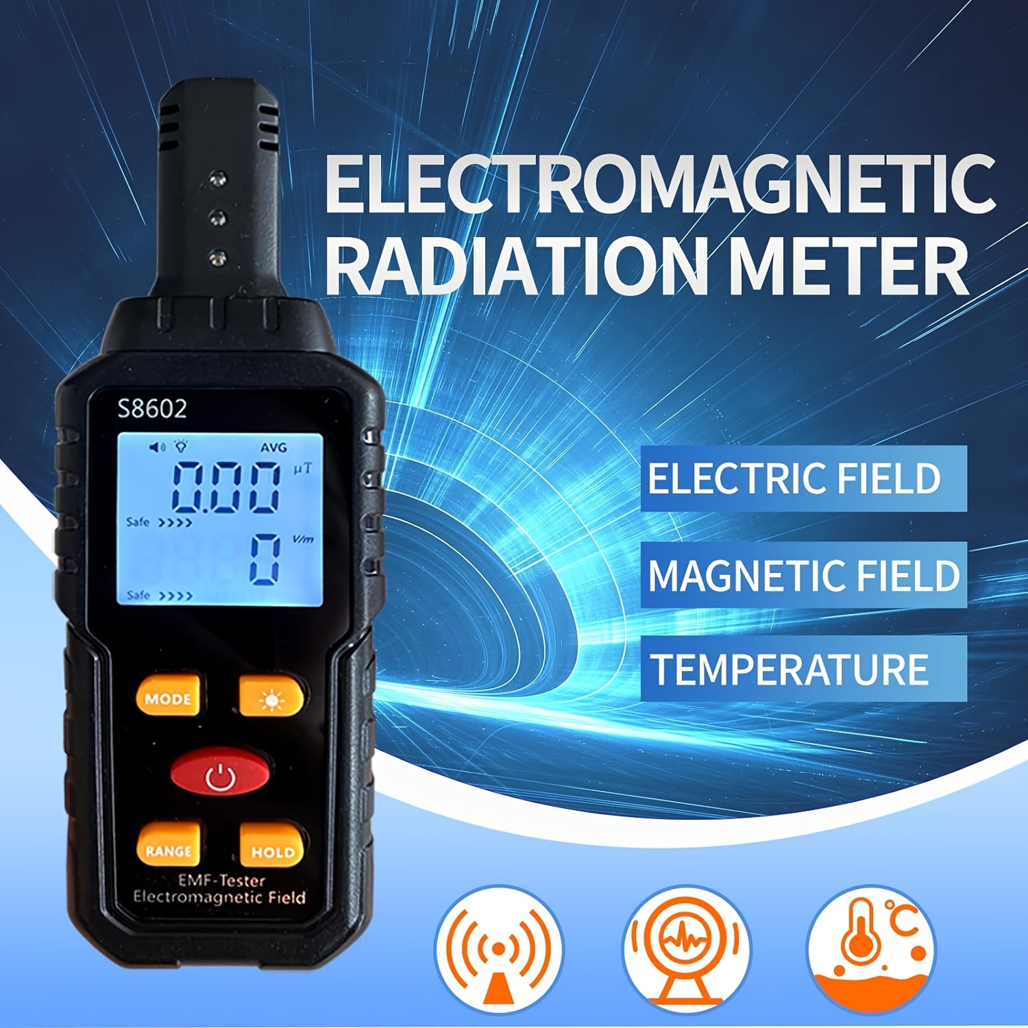 

3-in-1 Electromagnetic Radiation Detector – , Magnetic Field, And Temperature, With Lcd Display, Sound And Light Alerts, Data Locking, For Home, Office, And Industrial Use (battery Not Included)