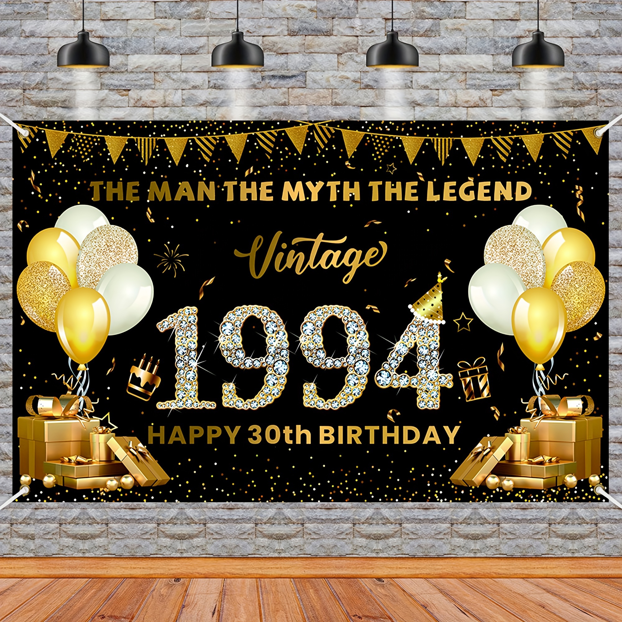 

Vintage 1994 30th Birthday Party Banner - Black & Gold, Polyester Backdrop For Men And Women, Perfect For Garden Celebrations