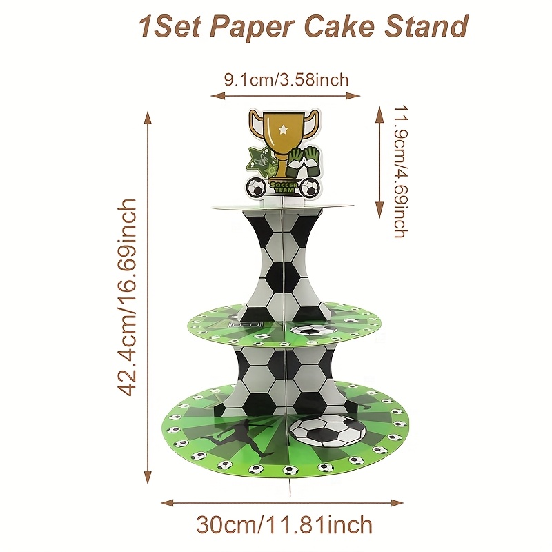 E-shop 1 Set, Kuchenständer mit Fußballmotiv (Nicht für Lebensmittelkontakt), Fußballmotiv Geburtstagsparty 3-stöckiger Dessert-Display-Halter,