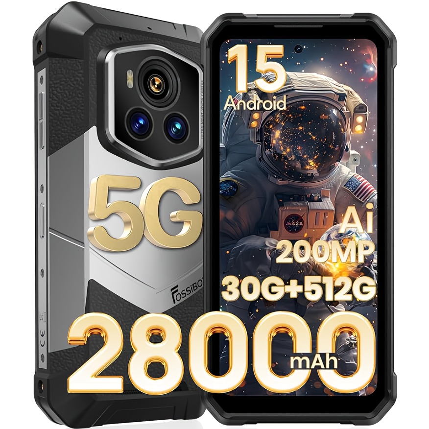Fossibot F107 Pro Robusten pametni telefon s črno svetlobo za nočno vidljivost, 5G 15, 30 GB + 512 GB, baterija 28000 mAh, 200 MP + 32 MP,