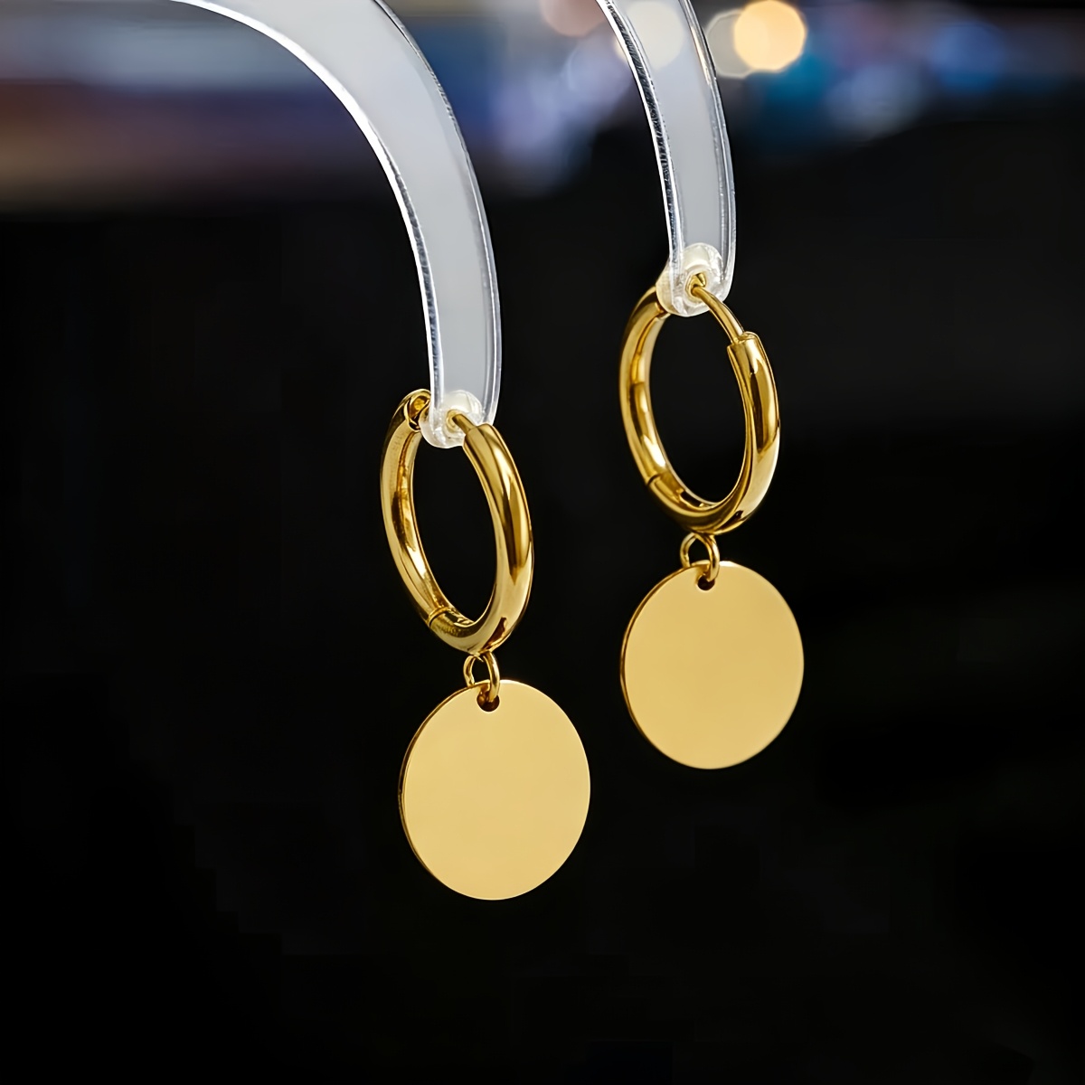 TEMU A Fashionable, , Exquisite, Cute, Easy, Trendy, Unique And Sweet Stainless Steel Round Piece Earring, Suitable For Women's Clothing Matching ,