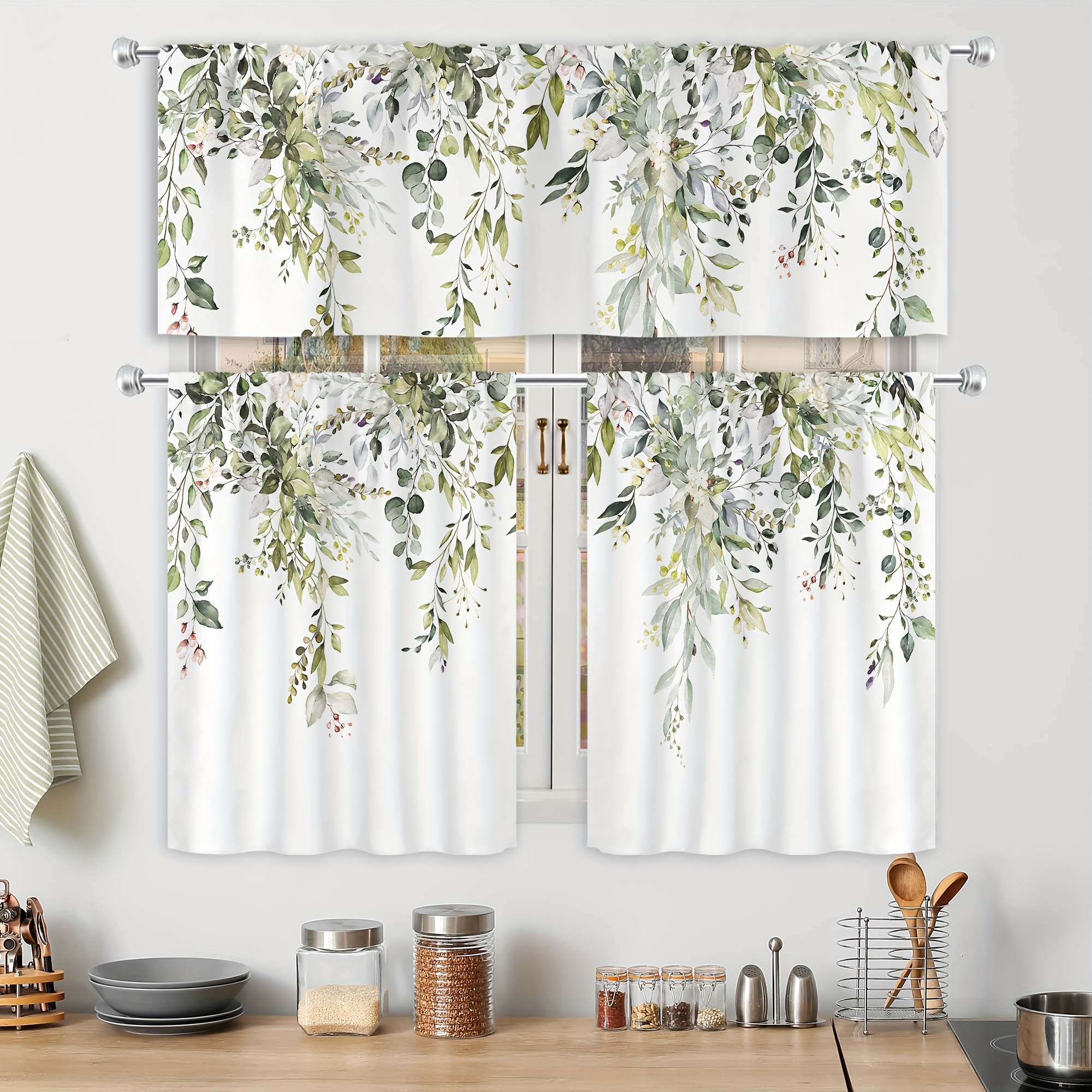 Leaf Print Blackout Curtains for Living Room Bedroom Window Curtains Short  Bedroom Drapes