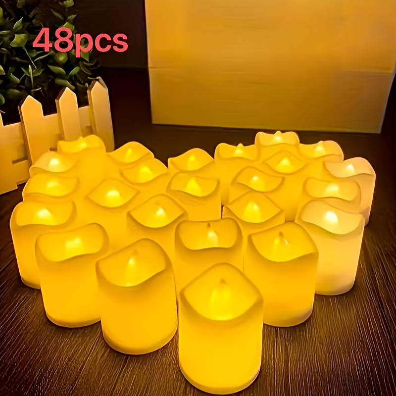 48pcs white battery powered led tea     led tea light warm white flameless candle halloween christmas decoration candle suitable for weddings dining tables festivals halloween christmas decoration etc