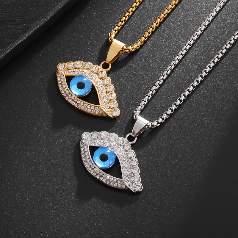

A Trendy And Creative Design Zirconia Blue Evil Eye Pendant Necklace For Men And Women, Suitable For Hip-hop, Punk, Rock Parties, Showcasing Unique Charm And Trendy Accessories.
