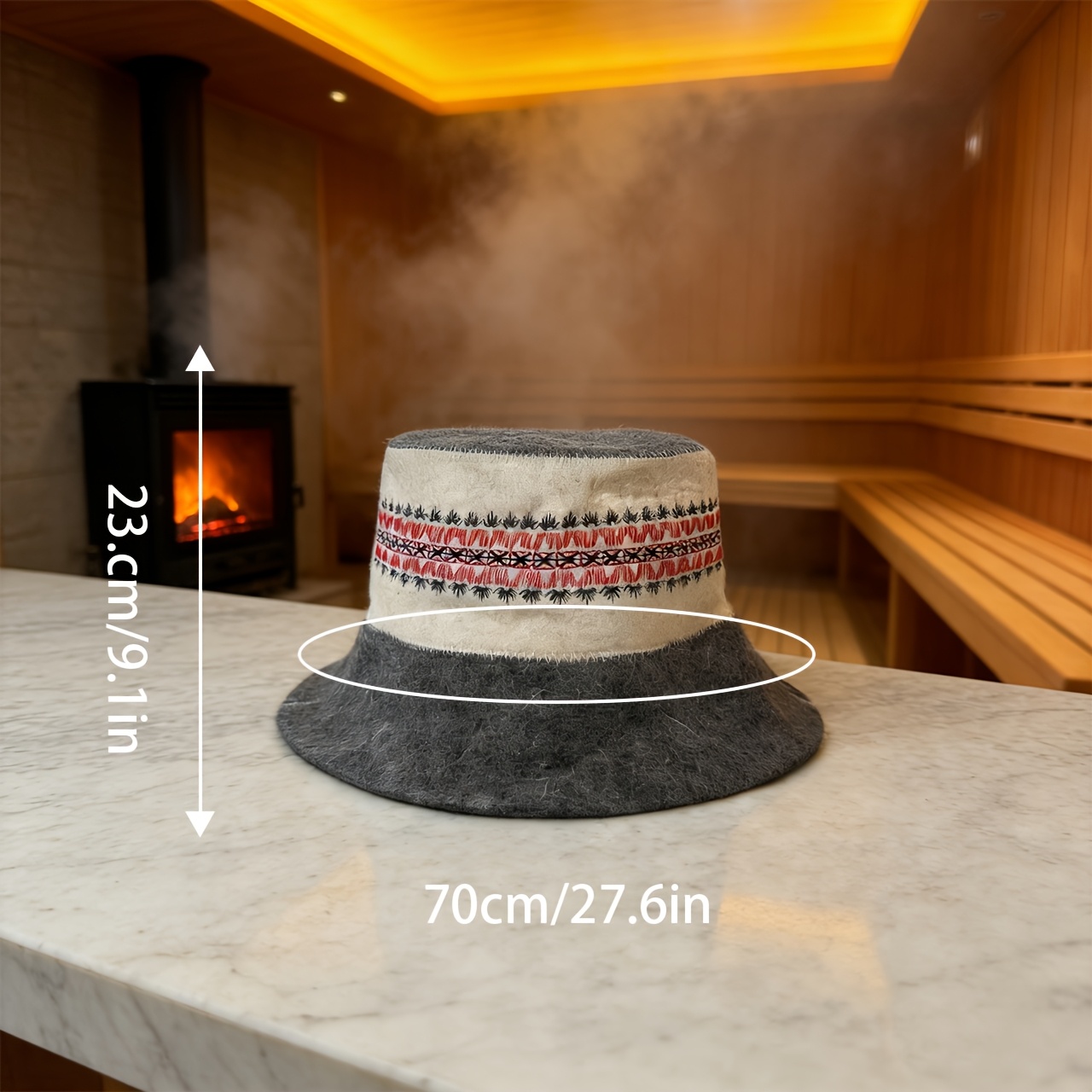 E-shop Saunamütze aus Wollfilz, Zylinderhut im Farbblock-Design Grau-Weiß-Grau, Zylinderhut als Badehaube in Rot Schwarz. Das klassische Design macht