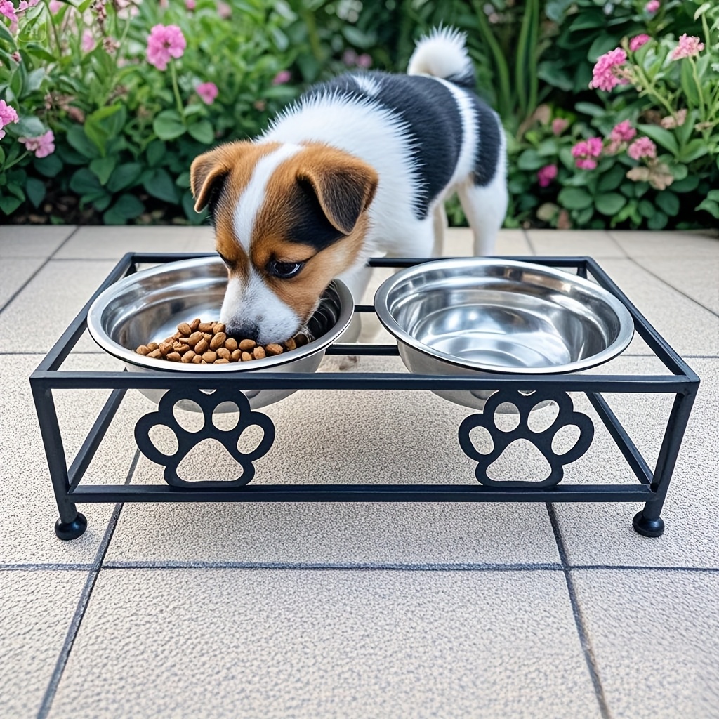 Supporto in Ferro Artistico per Ciotola del Cane, Bacinella in Acciaio Inossidabile con Doppie Ciotole e Protezione Cervicale per Cani di Taglia Media e Piccola Golden Teddy