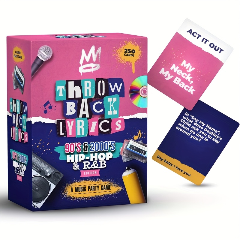 Throwback Lyrics - '90s and '00s Hip Hop & R&B Music Party Game | Rap R&B Games with 250 Novelty Cards - Perfect for Game Nights, Date Night, Adult and Family Fun