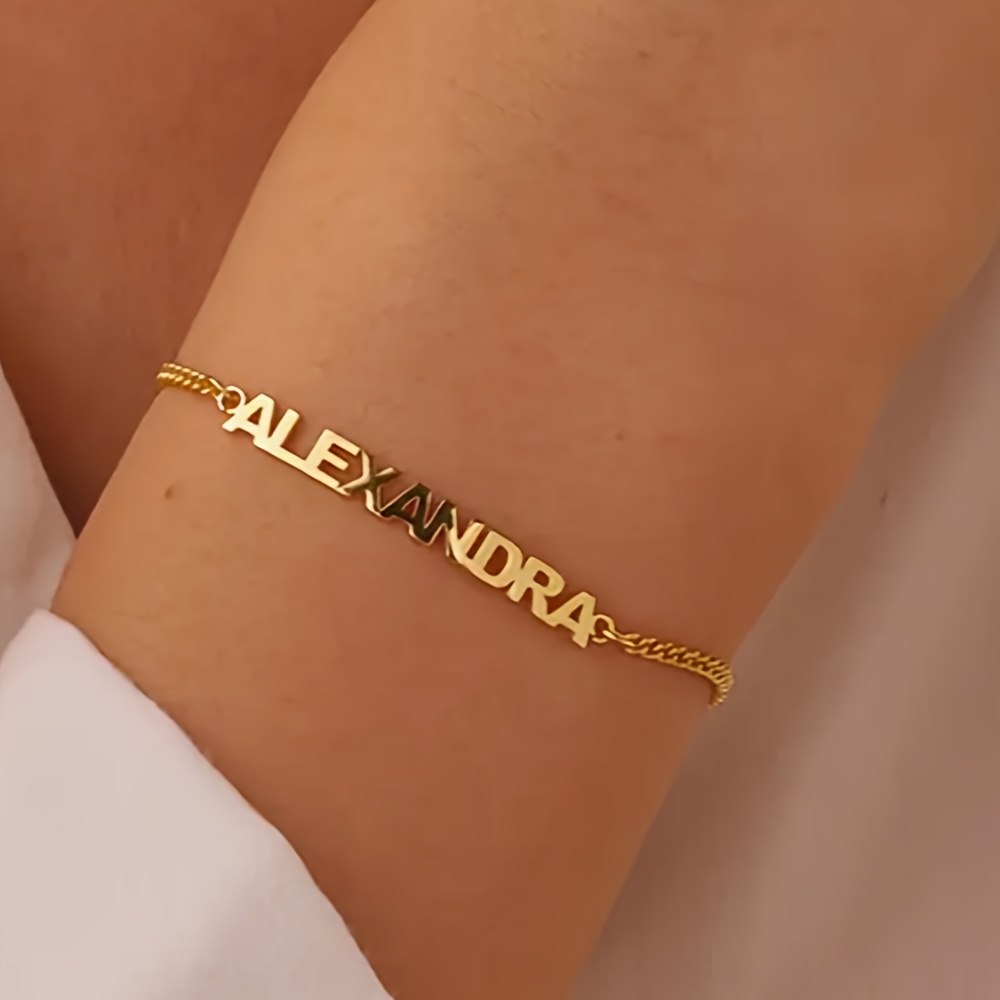TEMU Personalized Custom Stainless Steel Women's Fashion Bracelet, Exquisite Name Engraving , Easy And Trendy Women's Jewelry, Ideal Gift For And