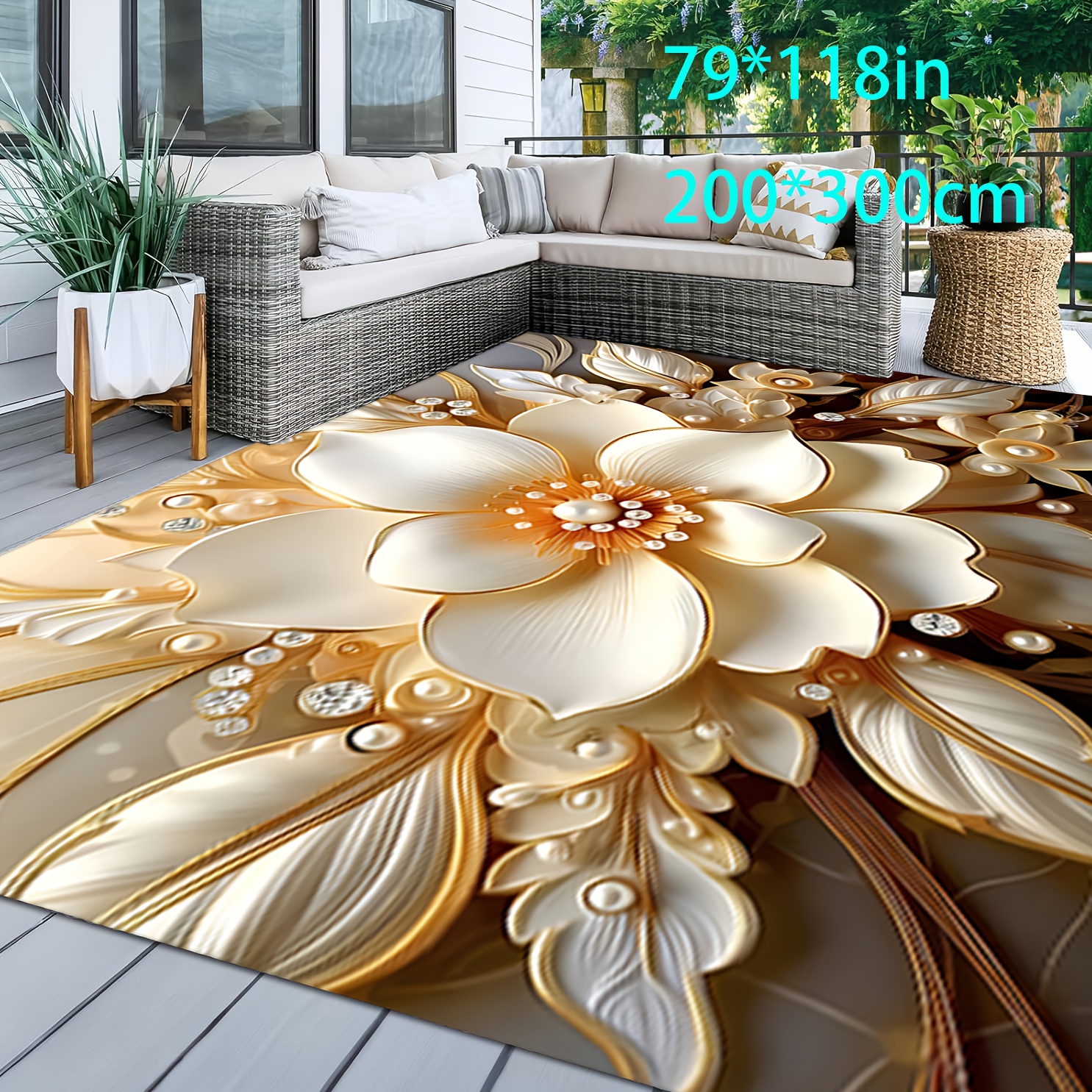 

Large 3d Floral Print Area Rug - " X 118.1" Non-slip, Machine Washable Floor Mat With Golden Accents For Living Room, Bedroom, Kitchen, And More, Rugs For Living Room