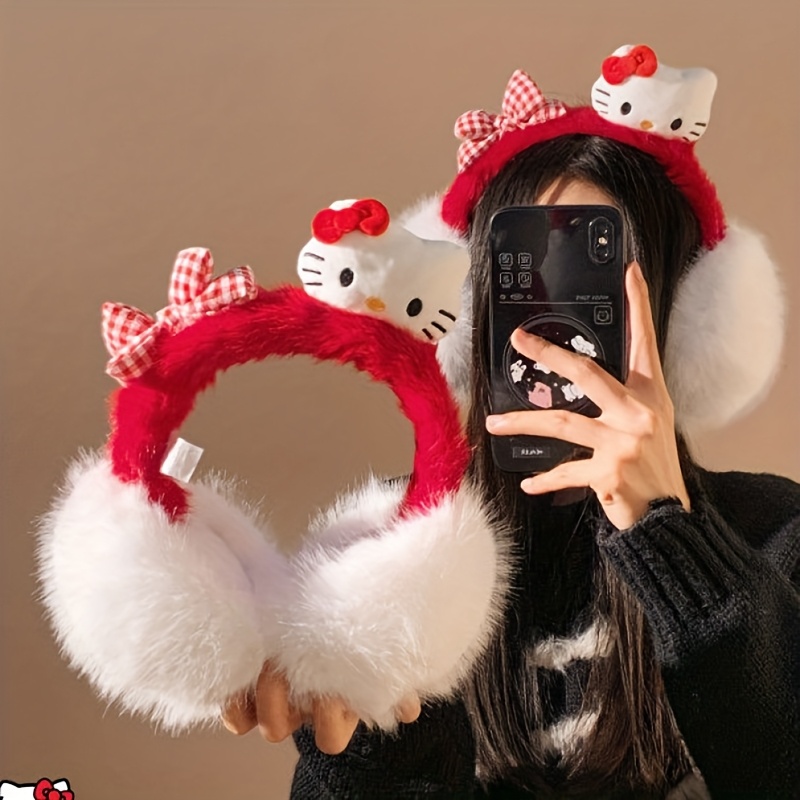 new red womens plush earmuffs comfortable - Temu display picture 1