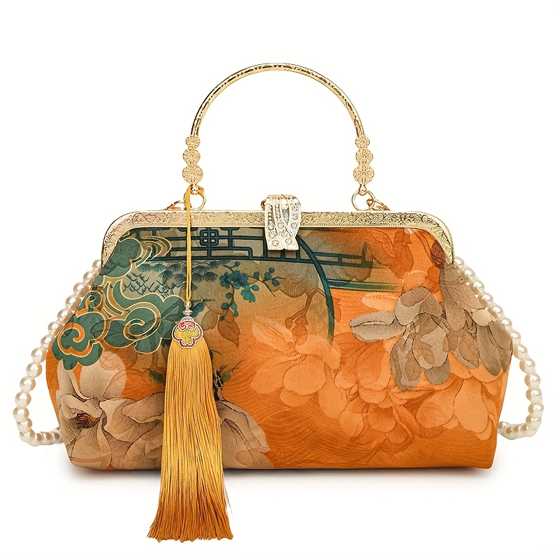Ethnic Style Women's Shoulder Bag, Fashionable Printed Handbag, Lightweight Clip-on Crossbody Bag Suitable For Shopping And Banquets [random Pattern Position]