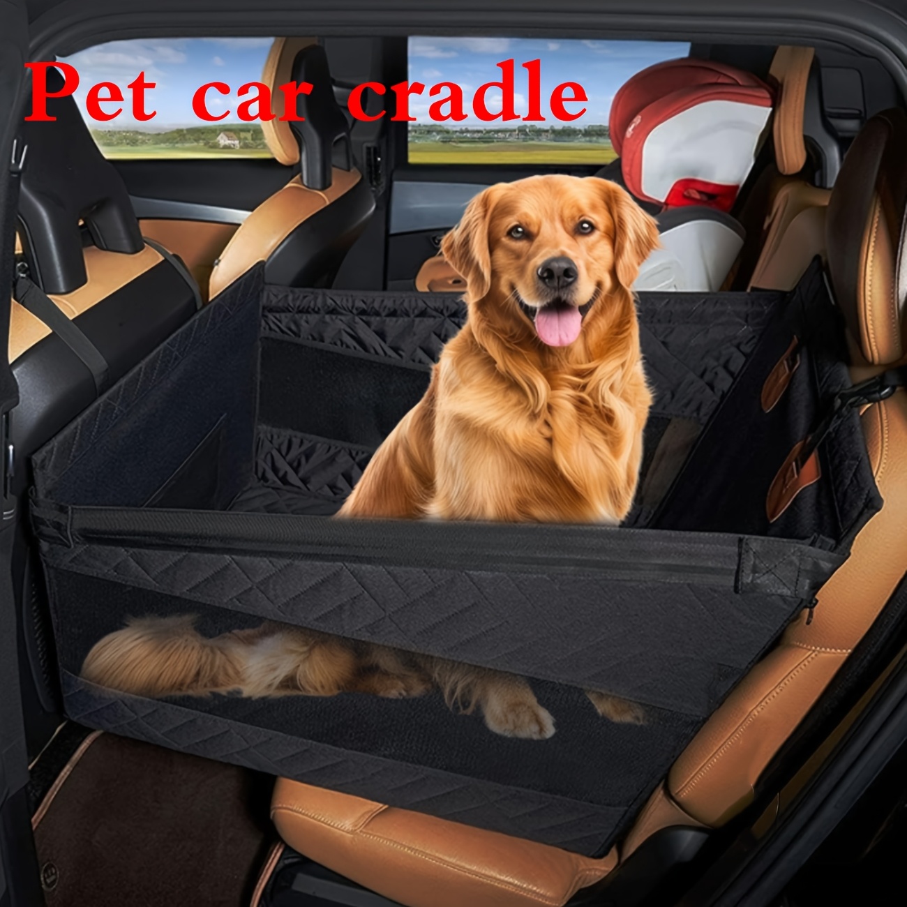 E-shop Hund Auto Sitz Geeignet für Mittelgroße bis Große Hunde, Rücksitzverlängerung, Haustier Auto Rückenlehne Sitzkissen mit einer Hartbrett-Basis,