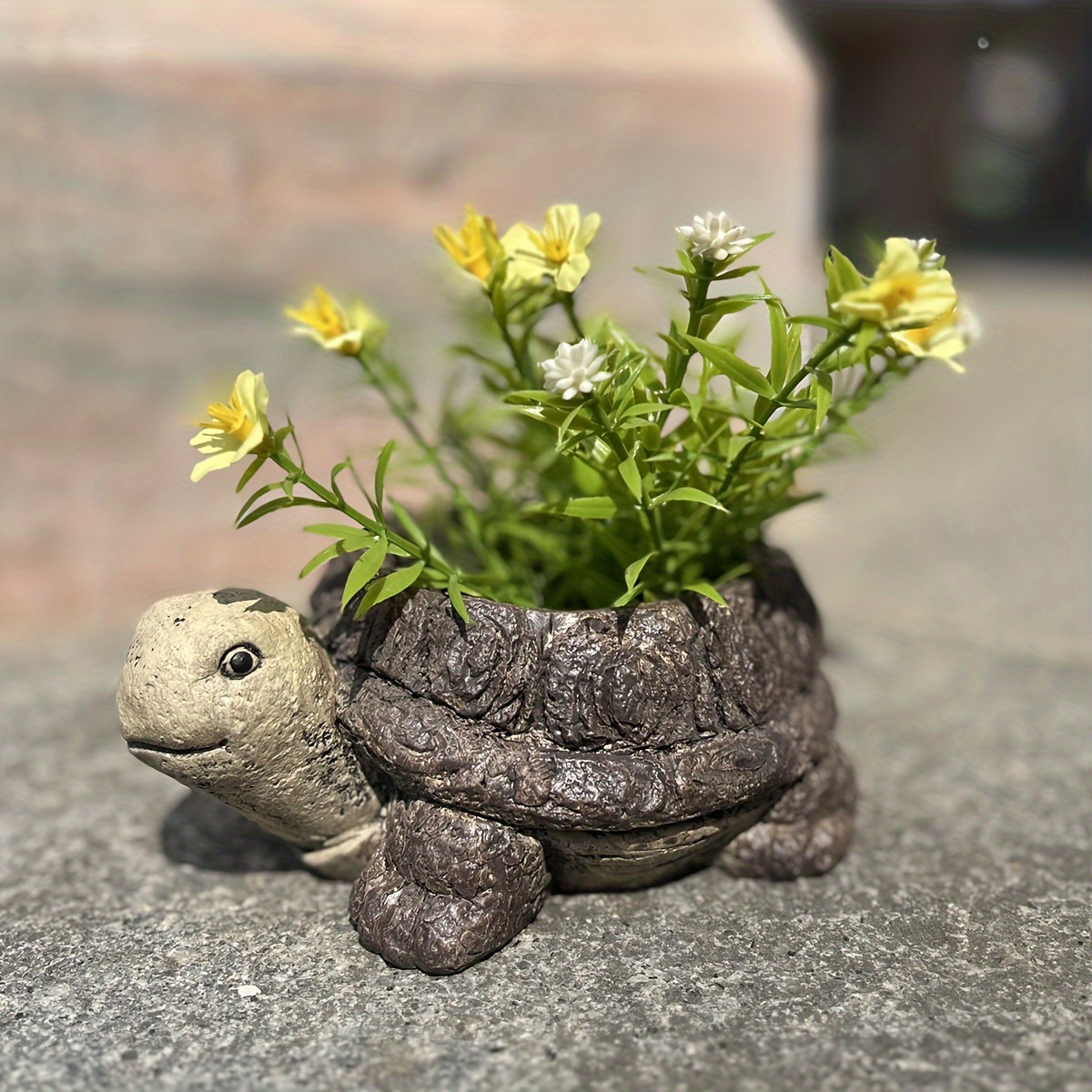 

Resin Turtle Planter Pot - Freestanding Cute Animal Flower Pot For Indoor Lawn Porch Balcony Garden Outdoor Decoration, Electricity-free, Featherless - Decorative Miniature Fairy Garden Accessory