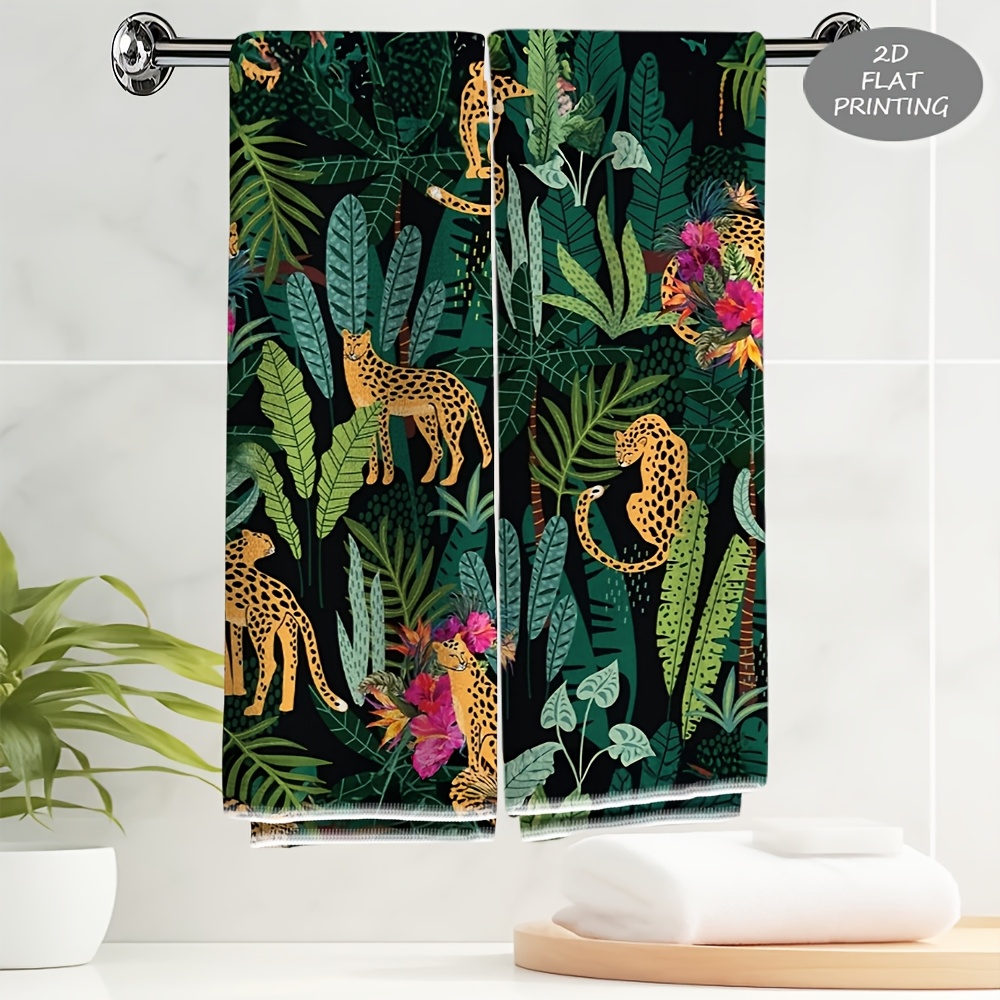 TEMU 2pcs Towel, 2d Flat Jungle Floral Themed Printed Pattern Towel, Exquisite Towel, New Year Gift, Comfortable And Skin-friendly, Birthday Gift,