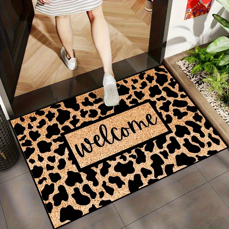 TEMU 1pc Golden Diamond Velvet Material Carpet, Cowhide Pattern Doormat, Fashionable Brown, Non-slip Mat With Silicone Resin Backing, Entrance