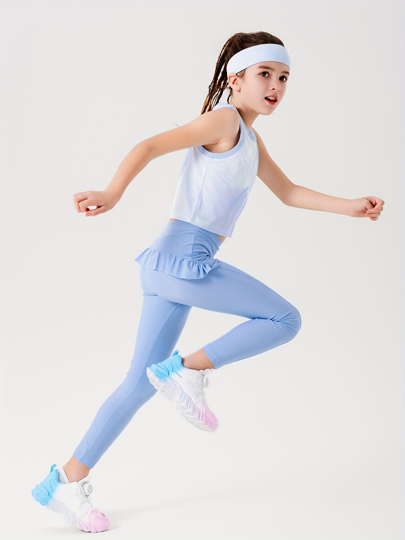 Girls 2 Piece Dance Sports Outfit Top with Leggings Set for