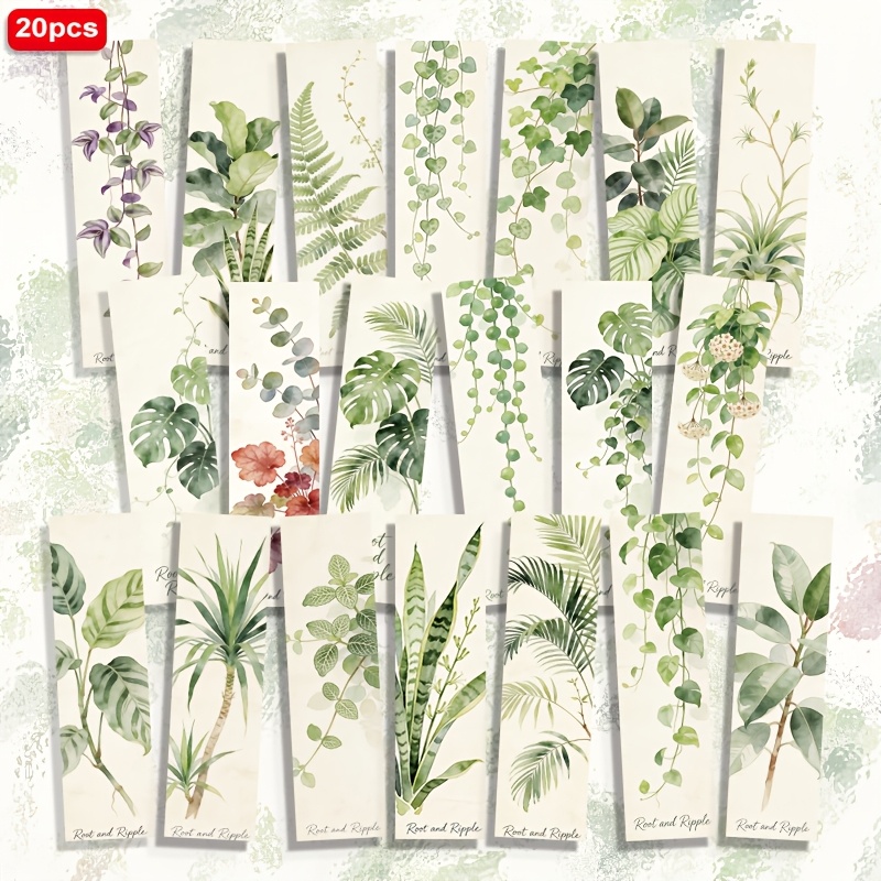 TEMU 20pcs Watercolor Plant Illustrations, Monstera Palm Leaf Plant Patterns 1.5in X 5.9in Rectangular Paper Bookmarks, Daily Reading Markers, Book