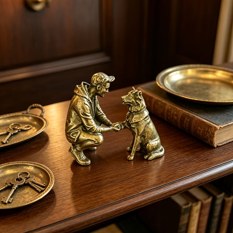 TEMU Metal Creative Man And Dog Ornament, Perfect For Window Sills, Desks, And Entrances, Suitable For Home Decoration, An Ideal Decoration, And