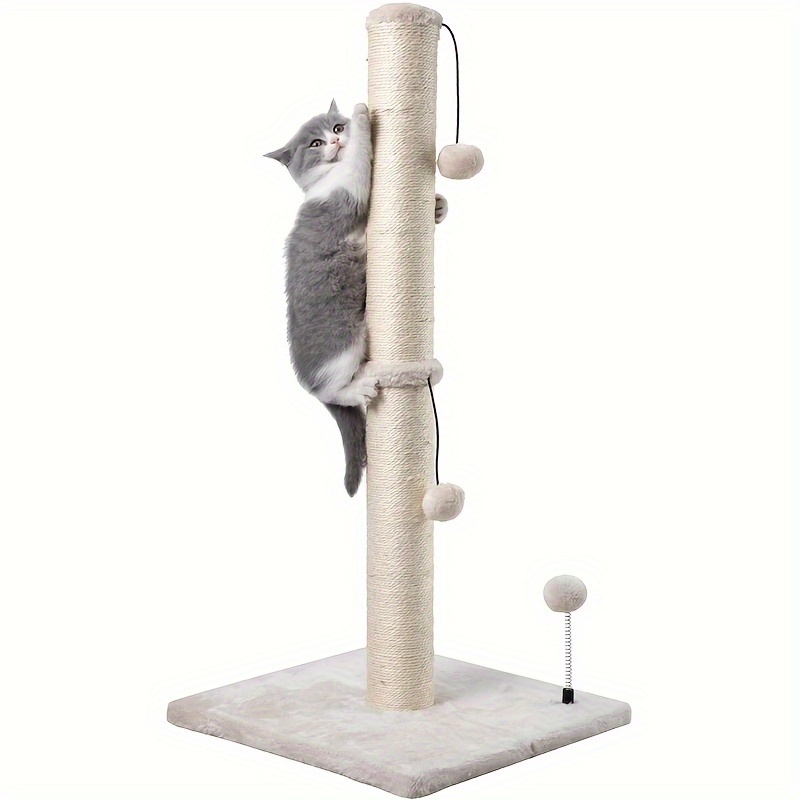 

Mecool 34" Tall Cat Scratching Post With Hanging Balls - Sisal Scratch Pole For Adult Cats And Kittens