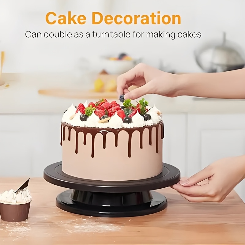 

360° Rotating Black Pp Cake Turntable - Lightweight Display Stand For Decorating, Painting & Sewing Crafts, Kitchen Food Presentation Tool