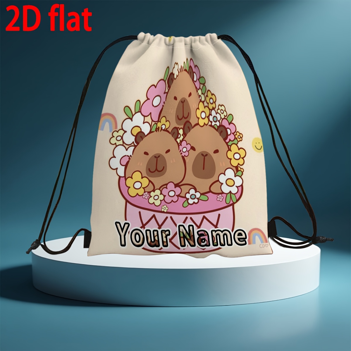 TEMU 1 pz. Borsa da palestra 2D piatta personalizzabile con e famiglia di capibara con coulisse | Accessorio da viaggio portatile, stile facile,