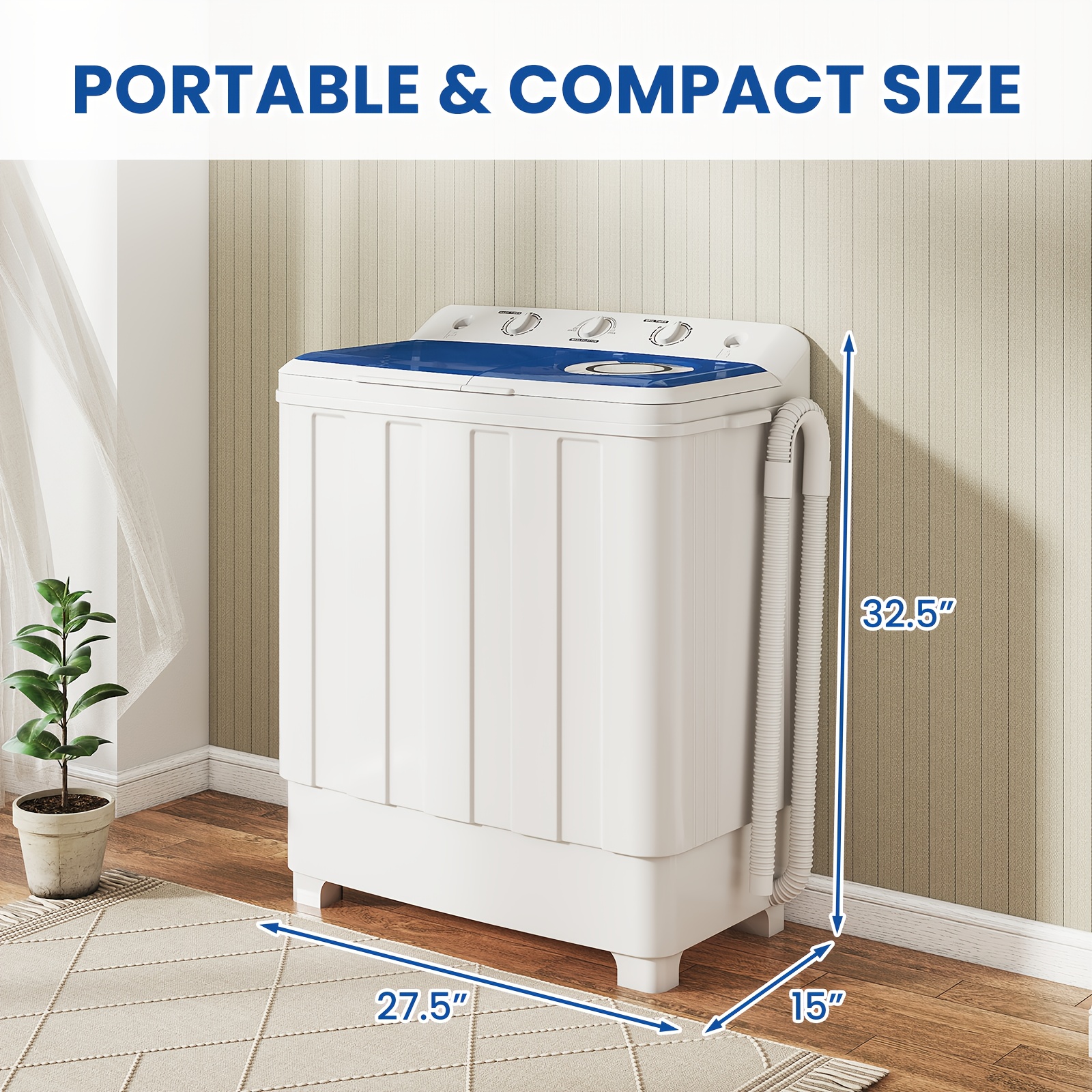 30Lbs Portable Washing Machine, Semi-automatic Compact Twin Tub Laundry Washer with Built-in Drain Pump, Time Control, 20Lbs Washer And 10Lbs Spin Dryer Combo for Apartments, Dorms, RVs