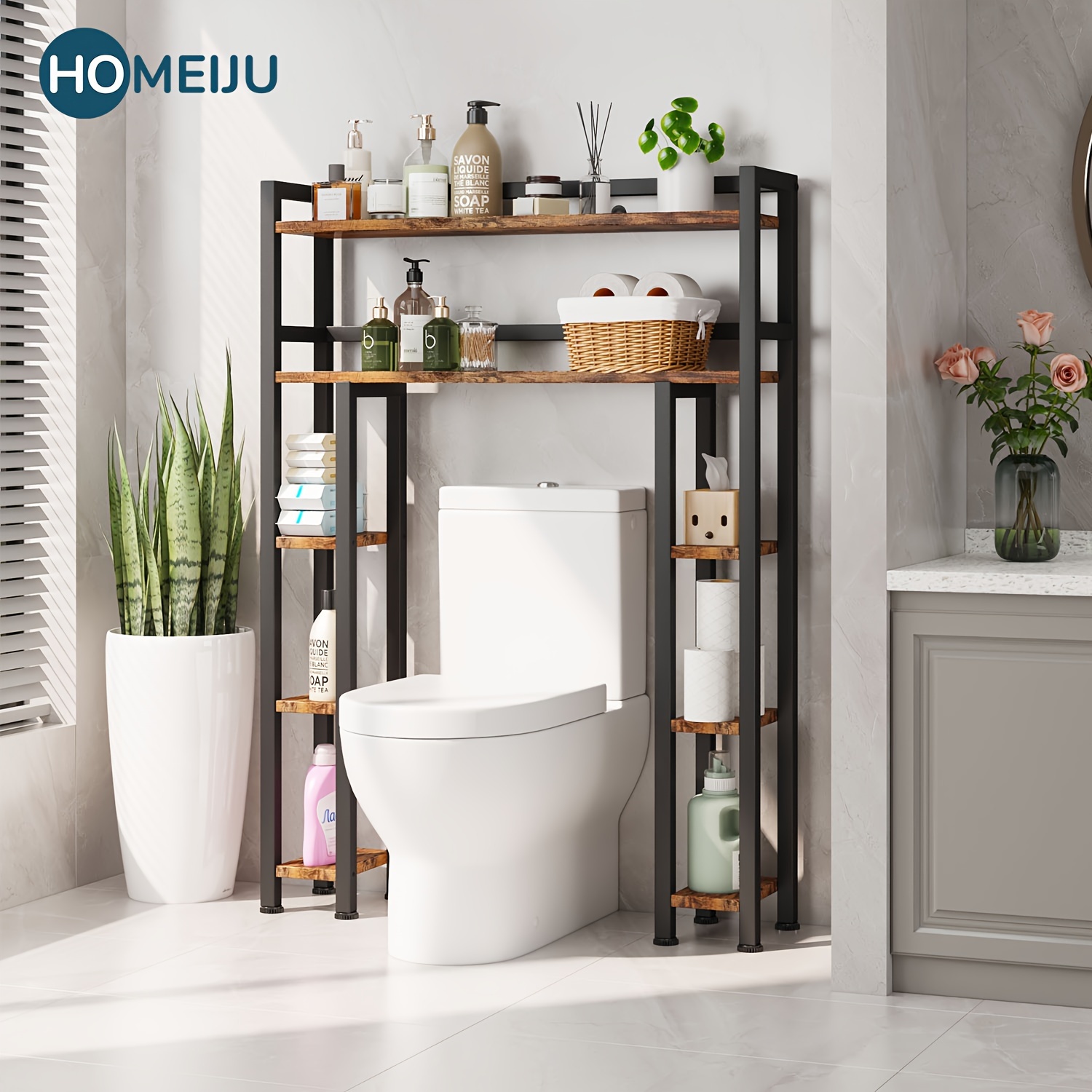 

Homeiju Over The Toilet Storage Cabinet With Toilet Paper Holder Stand, 35.5'' Wide Freestanding Bathroom Organizer Space-saving Toilet Rack For Bathroom, Restroom, Laundry, Rustic Brown