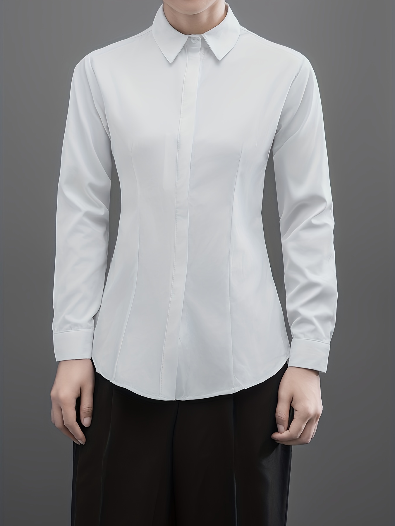 elegant white long sleeve collared blouse women fit Temu Cyprus