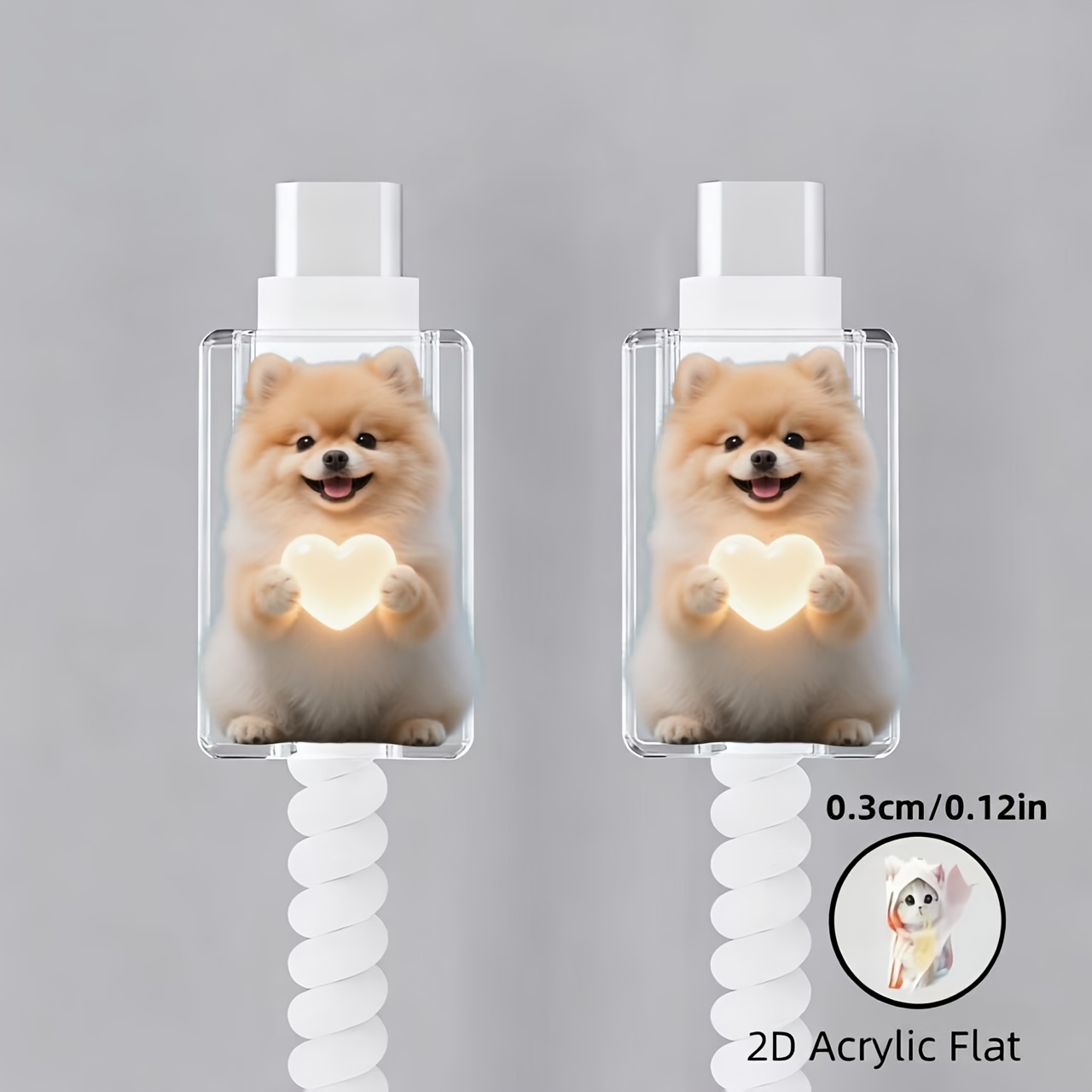 TEMU 2d Flat Pomeranian Holding A Heart Cable Protector, Anti-breakage, Type-c Data Cable Protector, Beautiful And Durable. Anti-breakage Protector,