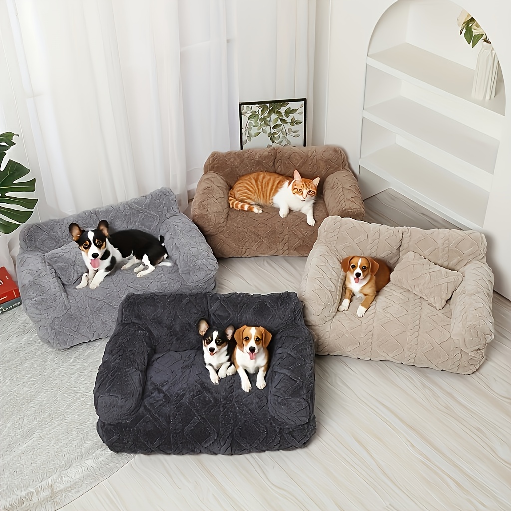 1pc plush pet sofa bed for dogs cats removable machine washable covers     soft polyester with two different gray designs strong durable simple beautiful ideal gift for pet lovers pet furniture bed   decor   furniture durable pet furniture Product details 0