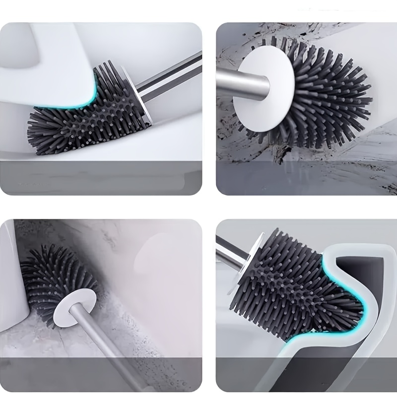 TEMU Soft Bristle Silicone Toilet Brush Set, With Long Handle And Stand, For Deep Cleaning, Essential For Bathroom Cleaning, , Soft Bristle Brush,