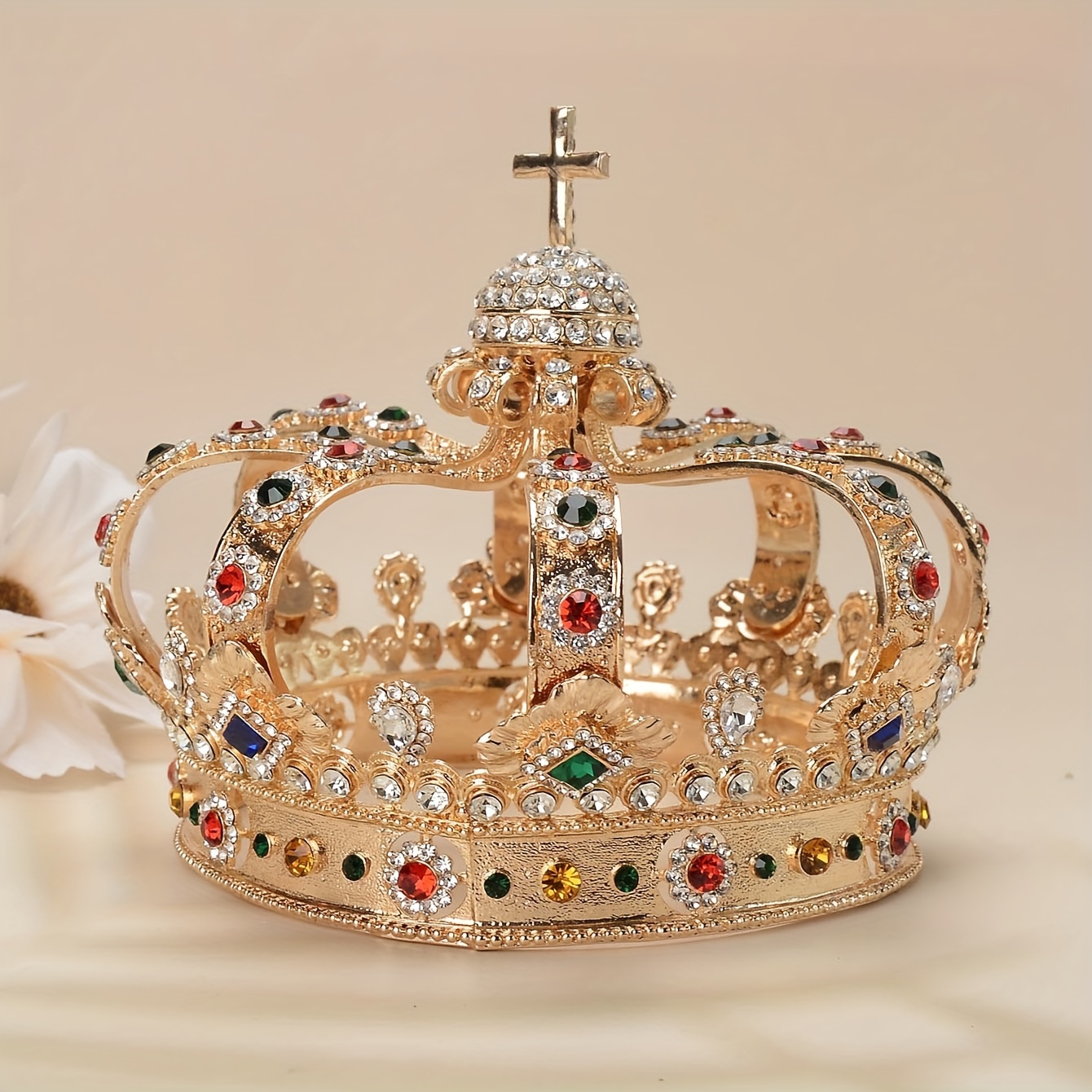 elegant baroque king tiara with rhinestones vintage royal headpiece for cosplay halloween unisex details 5