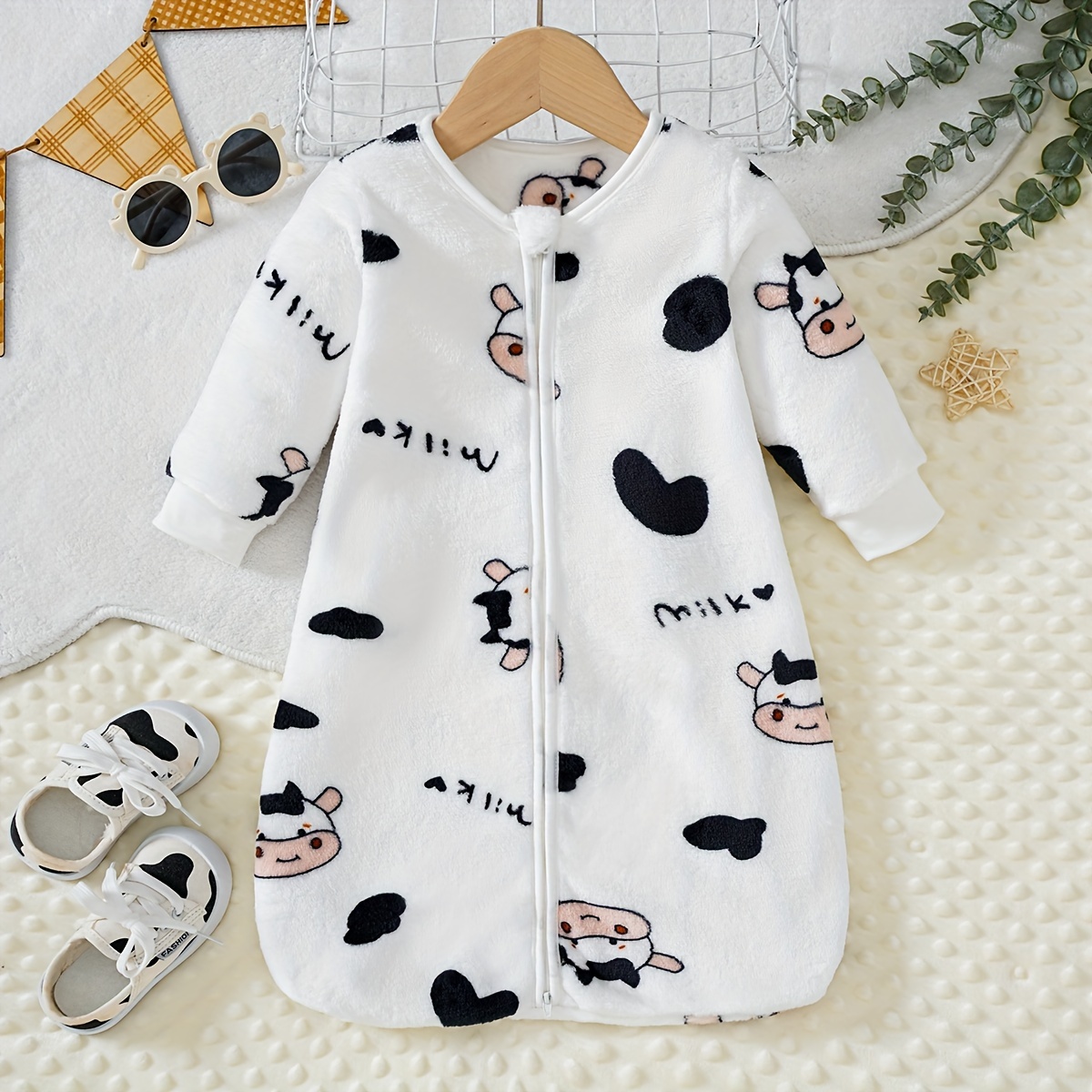 Image of Little Cow Long Sleeve Flannel Fleece Double-way Zipper Hidden Zipper Autumn Winter Warm Anti-kick Soft Comfortable